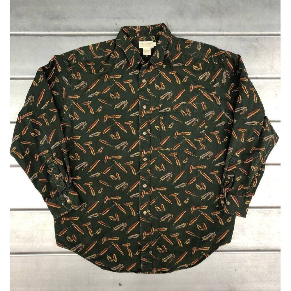 Vintage Banana Republic Safari Button Up Shirt Mens XL Feather All‎ Over Print